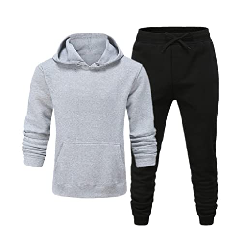 Pull à capuche pour homme Kiioouu avec pantalon de sport gris et noir taille XL