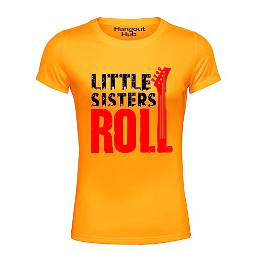 Image of Hangout Hub Boy's Girl's Round Neck T-Shirt Big Brother Little Sister Rock and Roll Printed-Yellow Color-Family Sibling Kids Combo Tees