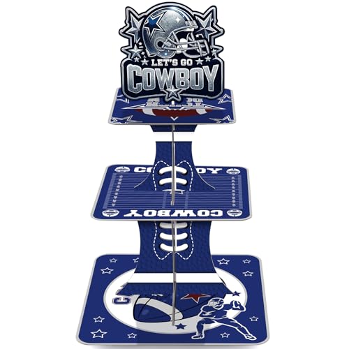 VorkiVecKi Blue Cowboy Cupcake Stand - 3 Tier Football Cake Tower Holder
