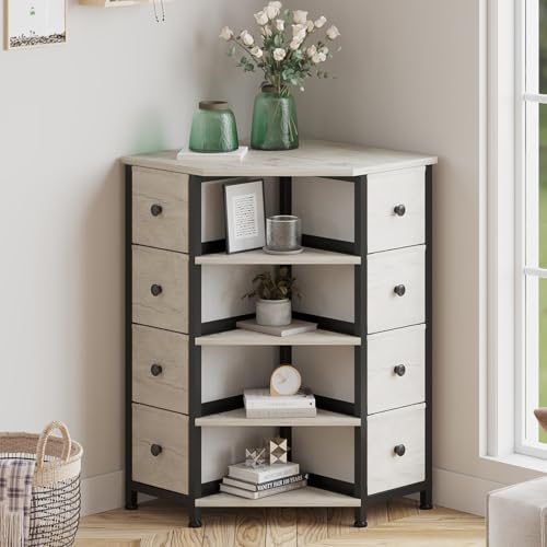 LUMTOK 8 Drawers Corner Dresser with Fabric Drawers and Shelf for Bedroom