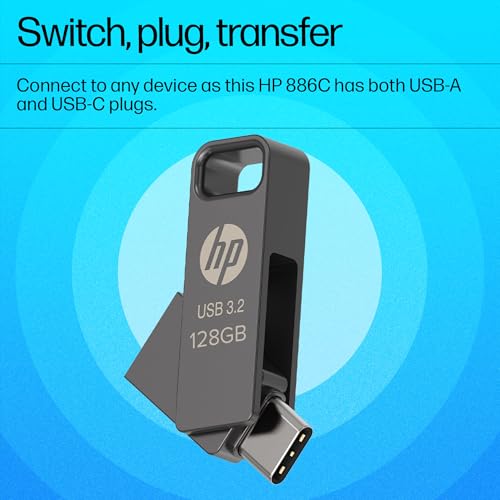 HP 886C 128GB OTG Flash Drive 3.2 Rock/Metallic Swivel Design/Durable Metal Material - Image 4