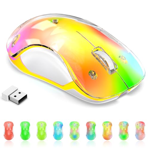 Image of memzuoix 2.4G Wireless Mouse with Customizable Cover & 9-Color LED - Rechargeable Ergonomic, 1400 DPI, 5 Buttons, USB Receiver for PC /Mac - Yellow