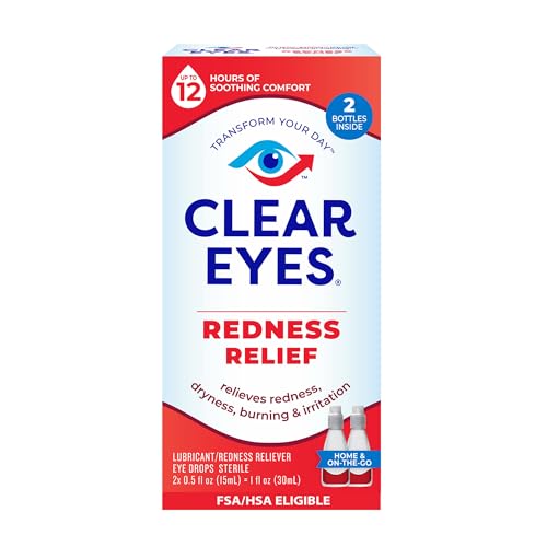 Clear Eyes Redness Relief Eye Drops, Whiten Eyes and Relieve Dryness, Burning and Irritation, 2 x 0.5 Fl Oz, Twin Pack