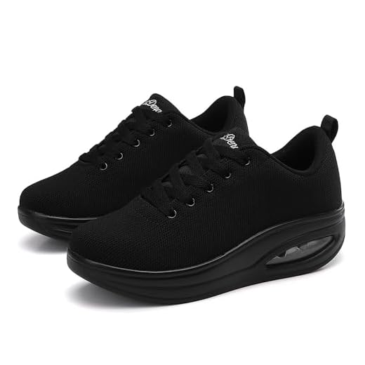 RUIDENG Tênis De Caminhada Feminino Com Amortecimento Ar, Antiderrapante, Plataforma, Confortável, Sola Grossa, Leve, Totalmente Preto