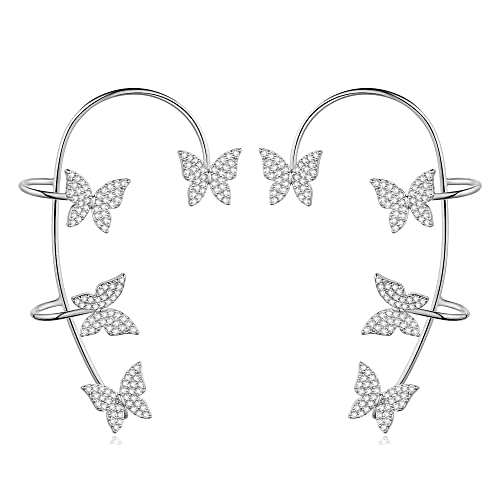 Vikeney 2Pcs Butterfly Earrings Ear Cuffs Climber Wrap Around Earrings For Women Girl Fairy Right Left No Piercing Ear Clip Gold Silver Ear Jewelry Gift #TOP17
