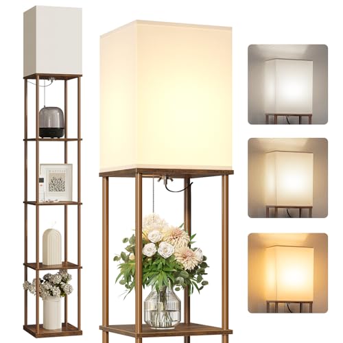 Image of SUNMORY 5 Tier Floor Lamp with Shelves, Standing Lamps for Living Room | 3 CCT LED Bulb Include, 70 inch Tall Corner Shelf Lamp, Display Bookshelf, Modern Style for Bedroom, Office, Home Decor