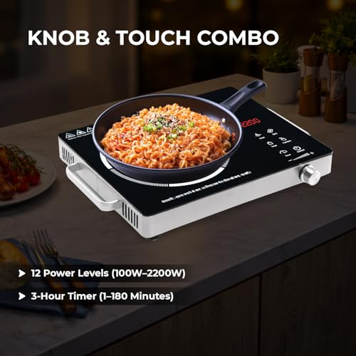 Image of Cadlec HeatMate 2200W Infrared Cooktop Stove with Grill Rack for Barbecue, Crystal Glass Plate, Digital Display, Touch Control, Infrared Hot Plate (Black)