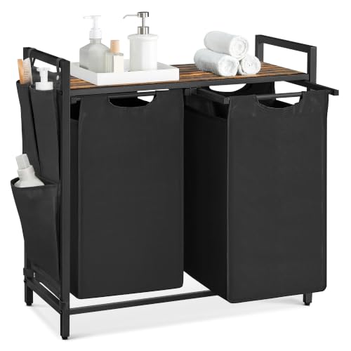Image of VASAGLE Laundry Hamper with Shelf, 2 Pull-Out Bags, 2 x 12.1 Gallons (46 L)