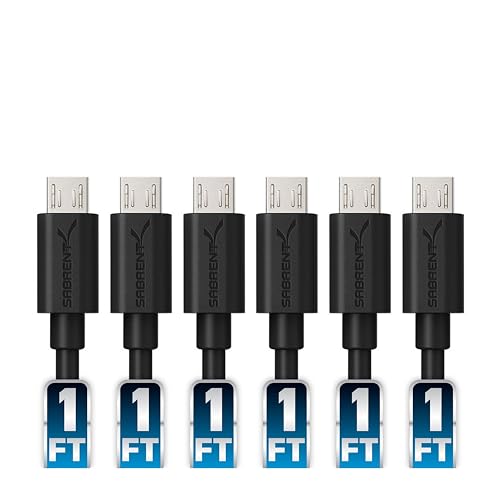 SABRENT Cable micro USB de carga rápida (6 pzas x 30cm) | Cable de alta velocidad 5V 3A | Cable de datos para teléfonos móviles, para Samsung Galaxy S7/S6/J7, Huawei, Motorola, Nokia y más [CB UM61]