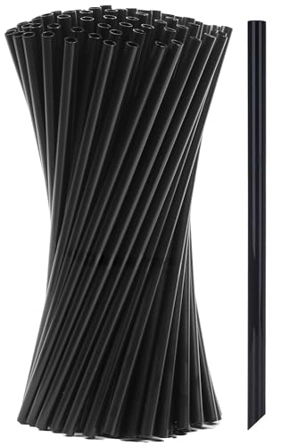 Xyedyaup 100 Pcs Black Straws Reusable 21 Cm × 6 Mm Cocktail Straw Drinking Craft Travel Slush Milkshake Coffee Art Straws (Slanted Tip Straw)