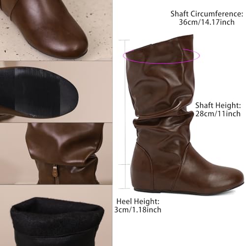 US 5-13.5 Oversize Women Slouch Mid Calf Flat Boots Wedge Low Heel Renaissance Comfort Casual Boots Pull On4