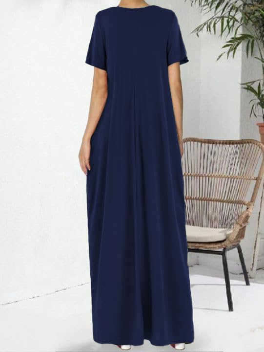 Image of Nimsruc Women Summer Long Dress Casual Sexy Short Sleeve Loose Maxi Dresses for Women 2025