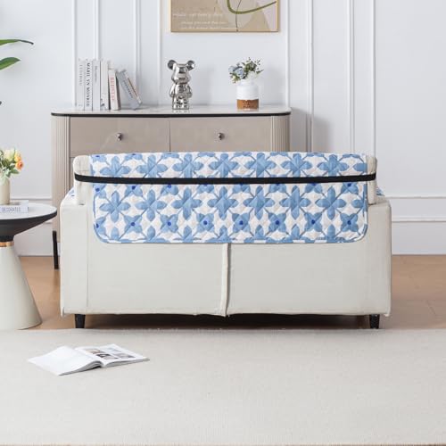 Image of House of Quirk 'Mughal Series' Anti-Slip Sofa Cover Mat with Pocket | Polyester Couch Protector for Pets, Kids & Spills (Indigo Motif, 180x210cm, Four Seater)