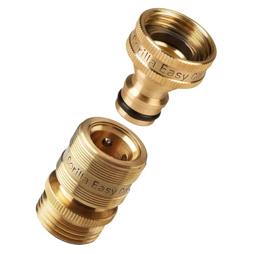 GORILLA EASY CONNECT Locking Garden Hose Quick Connect Fittings. 3/4 Inch GHT Solid Brass Leak Proof to 200 PSI Heavy Duty