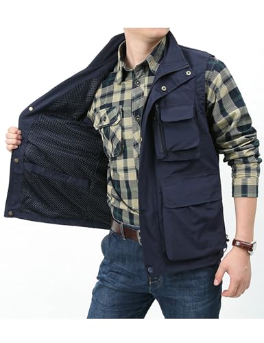 Image of Yimoon Men's Utility Fishing Vest Summer Lightweight Safari Travel Cargo Vest Outdoor Work Vests Multi Pockets
