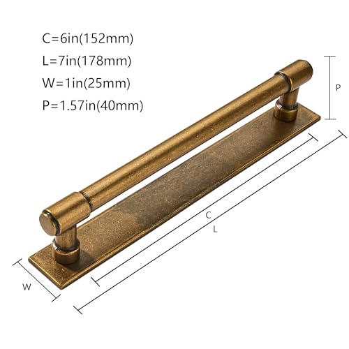 khtumeware 5 Pack 6 Inch(152 mm Center to Center Antique Brass Cabinet Pull Backplate with Base Plate Zinc Solid Vintage Kitchen Cabinet Handles Drawer Pulls Cabinet Hardware by khtumeware - Used condition - Image 2