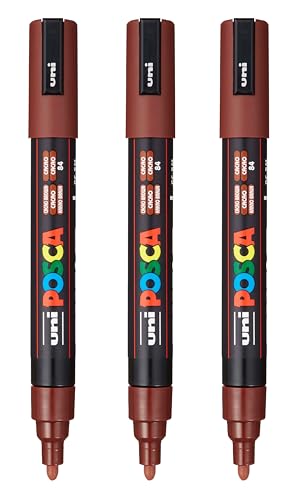 Image of posca PC-5M Water-Based Paint Markers, Reversible Medium Tip (1.8-2.5mm), Cacao Brown, 3 Count