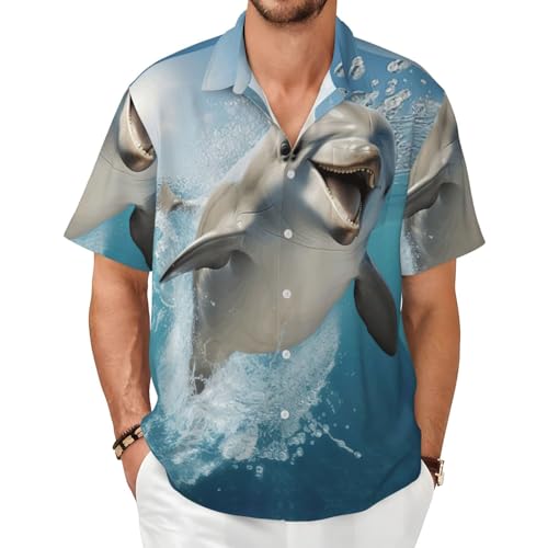 Chemise à manches courtes pour homme motif dauphin vêtement été décontracté