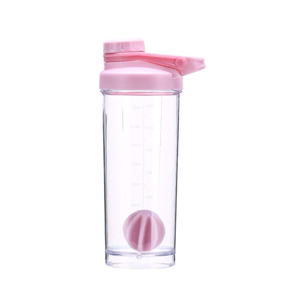 Botella de agua de 700 ml con escala y bola agitadora ayuda a beber proteínas para niños y adultos, ideal para gimnasio, deportes al aire libre, azul/rosa, color: azul (color: rosa)