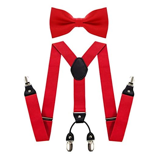 JEMYGINS Red Suspender and Silk Bow Tie Sets for Men (Red)
