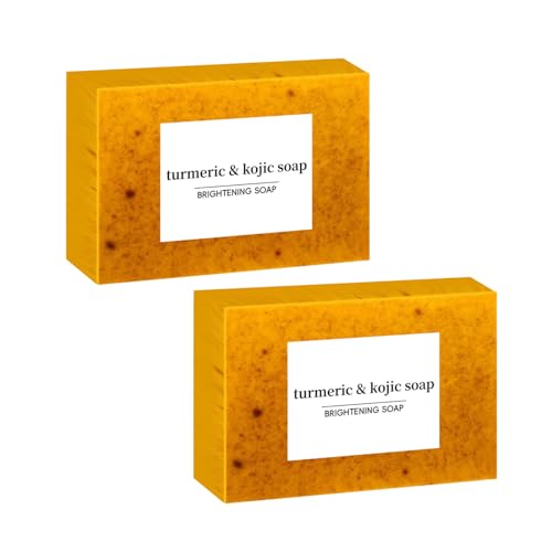 2pcs Lemon Turmeric Kojic Acid Soap Bar, 100G, Turmeric Soap Bath Cleansing Kojic Soap, Natural Ingredients Containing Lemon and Vitamin E, Brightening and Restoring Skin Vitality