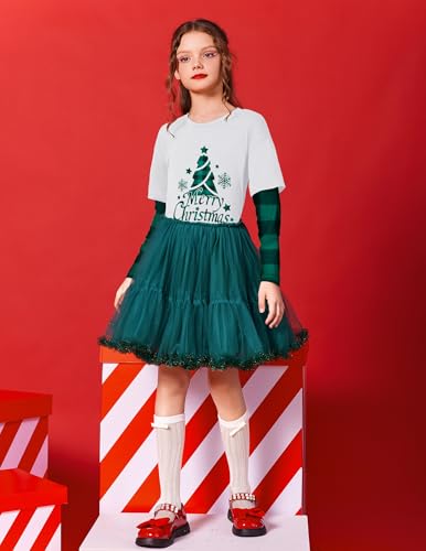 Image of Arshiner Girls Christmas Halloween Long Sleeve Shirts Graphic Stripe Plaid Patchwork Top Tee