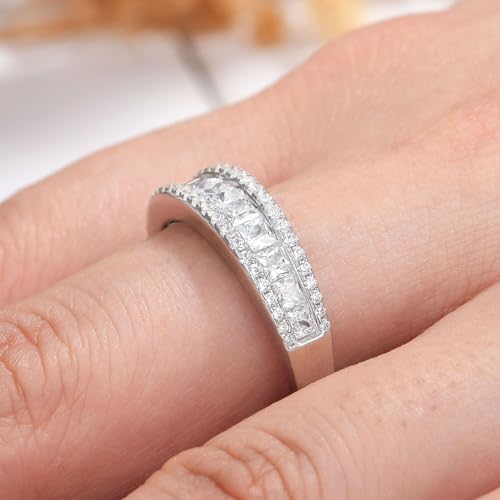 Wuziwen Princess Cut Half Eternity Band Rings for Women 925 Sterling Silver CZ Wedding Stackable Ring for Her4