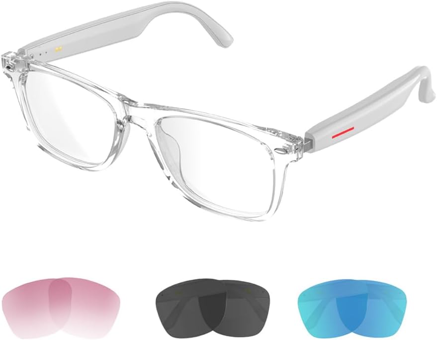 IVY TWS Sensible Bluetooth Audio Glasses – Glesses Lens Kits (Blue Gentle Blocking & Sun shades & Pink & Blue) for Workplace Out of doors Sports activities Drive – Sensible Glasses for Males & Girls – White Body
