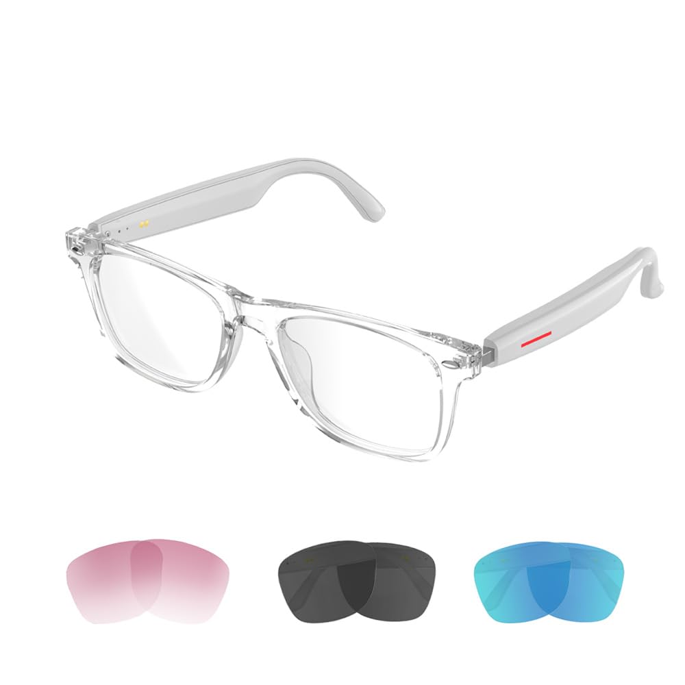 IVY TWS Smart Bluetooth Audio Glasses - Glesses Lens Kits Blue Light Blocking Sunglasses Pink Blue for Office