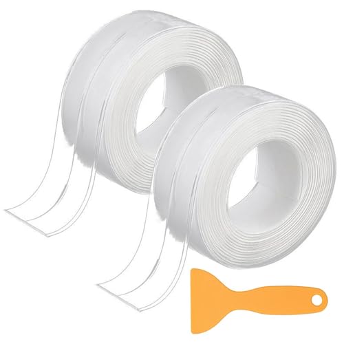 DENUOTOP Dichtungsband Selbstklebend, PVC Wasserdicht Abdichtungsband für Küche, Badezimmer, Toilette, Wandecke, Naht, Kantenschutz Eckleiste Weichsockelleiste Selbstklebend 38 mm x 3,2 m 2 Rollen