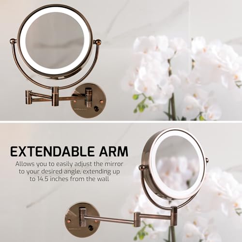 Image of OVENTE Hardwired Wallmount Bathroom Mirror, Antique Brass MPWD3185AB1X7X