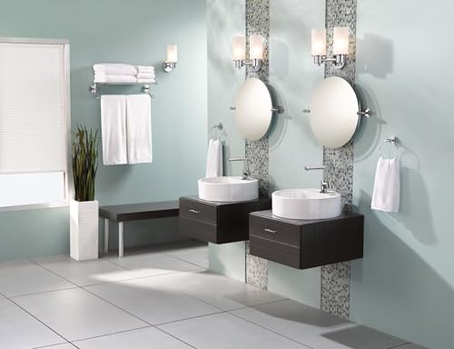 Image of Moen DN0762CH Iso 2-Light Dual-Mount Bath Bathroom Vanity Fixture with Frosted Glass, Chrome