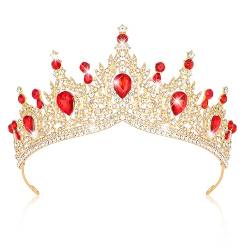 CIEHER Baroque Queen Crown for Women,Rhinestone Wedding Tiaras and Crowns Crystal Vintage Princess Crown Headband Birthday Tiara (Style 2 - Red)
