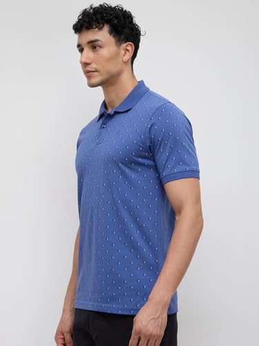 Image of Raymond Men Modern Fit Print Pattern Pure Cotton Polo Neck Half Sleeve Casual T-Shirt