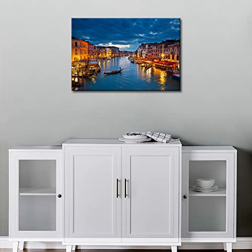 Italy Venice Grand Canal At Night Wall Art Painting The Picture Print On Canvas The Basilica Di Santa Maria Della Salute Pictures Modern Artwork For Living Room Dining Room Home Decor Decoration Gift #TOP4