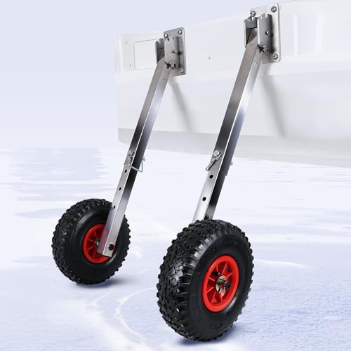 Boat Launching Wheels Stainless Steel Adjustable Leg Length & Angle Transom Launching Wheels with Pneumatic Tire for Inflatable Boat Aluminum Boat