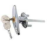 Garage Door Keyed T-Handle Lock Kit with 2 Keys, Universal Shed Door Lock T Handle Replacement Hardware for Manual Open Door with Chrome Finishing, 5/16 inch x3.5  inch Square Shaft