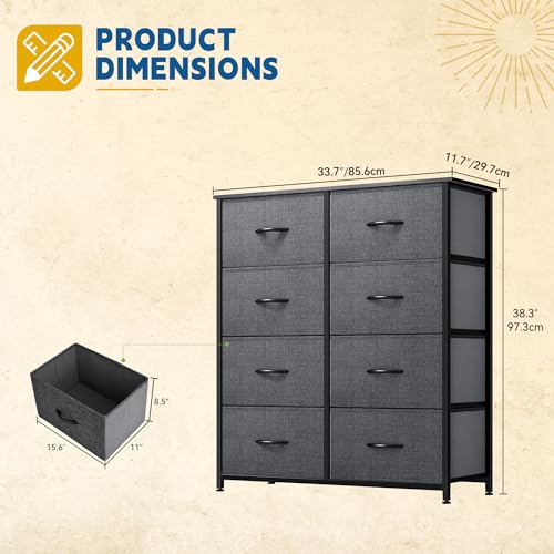 DWVO Dresser for Bedroom, Tall Dresser, Fabric Dresser with 8 Drawers, Double Dresser, Chest of Drawers for Closet, Living Room
