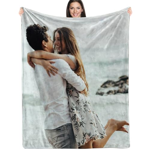 ICELIETE Custom Blanket with Picture Customized Fleece Photo Blanket for