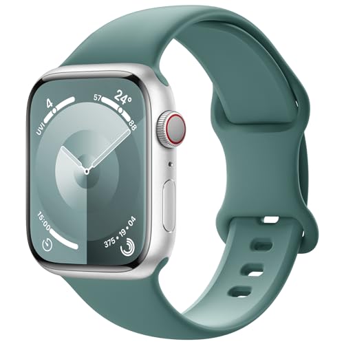 Yoohoo Soft Silicone Strap Compatible with Apple Watch Straps 38mm 40mm 41mm 42mm 44mm 45mm 46mm 49mm Women Men,Sport Replacement Bands for iWatch Series 11 10 9 8 7 6 5 4 3 2 1 SE Ultra,Green