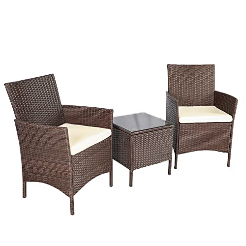 Paolfox 3 Pieces Patio Furniture Sets,Wicker Patio Set,Pe Rattan Patio Furniture,Patio Bistro Sets,Porch Furniture,Outdoor Conversation Sets,Wicker Patio Chairs,Balcony Furniture Set #TOP7