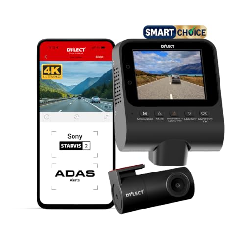 Image of Dylect Sense Smartchoice 4K Max 2 Channel Dash Cam, 4K Front + 1080p Rear, Sony STARVIS 2, ADAS, GPS, Wi-Fi, Night Vision, 140 Wide Angle, Loop Recording, 2.4 inch IPS, 1TB Support