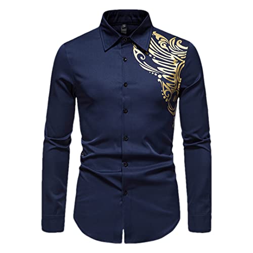 Chemise à imprimé floral doré homme pour vos soirées festives et chic bleu marine