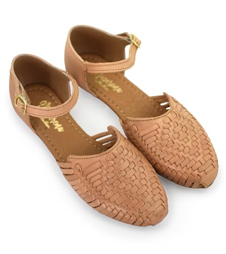 Sandales Huarache femme cuir brun clair chaussure style mexicain tressé taille 37