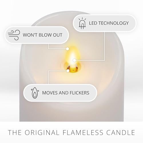 Image of Luminara - Flameless LED Battery Operated Flickering Pillar Candles - White - Pack of 3-3x4.5 - Realistic Moving Flame Real Wax Indoor /Outdoor Decor