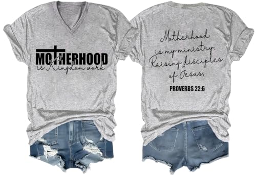 Motherhood is Kingdom Work Shirt Motherhood Tshirt V-Neck Gray