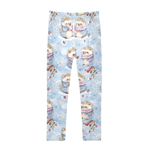 ALAZA Girls' Leggings Children's Yoga Pants Skinny Printed Dance Hedgehog Snow Comfortable 4T