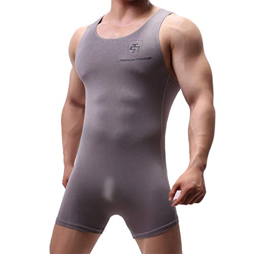 Mens Athletic Supporters Modal Wrestling Boxers Jumpsuit Sport Bodysuit Active Leotard Underwear (L, Dark Grey)