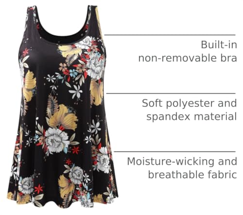 Image of Air Curvey Tank Tops for Women Build in Bra Casual Flowy Tank Pleated Loose Fit S-XXXXL