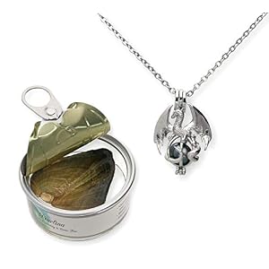 Pearlina Silver-tone Dragon Real Pearl Necklace Jewelry Set – Make a Wish for Success, Love, Health, Wealth -Freshwater Cultured Pearl in Oyster -Stainless Steel Chain – Pearls Necklaces for Women/Men